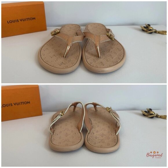 Auth Louis Vuitton Pink/Beige Monogram Embossed Rubber Flip Flop Sandals 40/10 - Picture 3 of 10